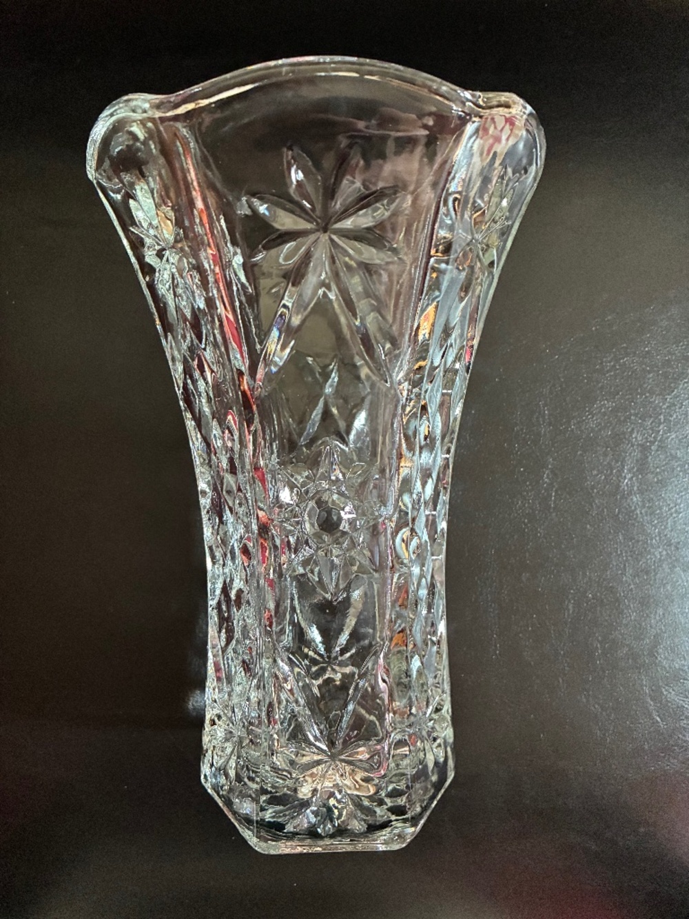 Vintage Anchor Hocking Prescut Clear Glass Star Vase 8.5 Inch